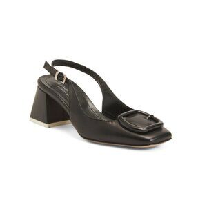 BEAUTIISOLES Black Made In Italy Leather Duchess Slingback Heels